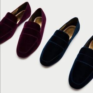 Zara velvet slip on loafers